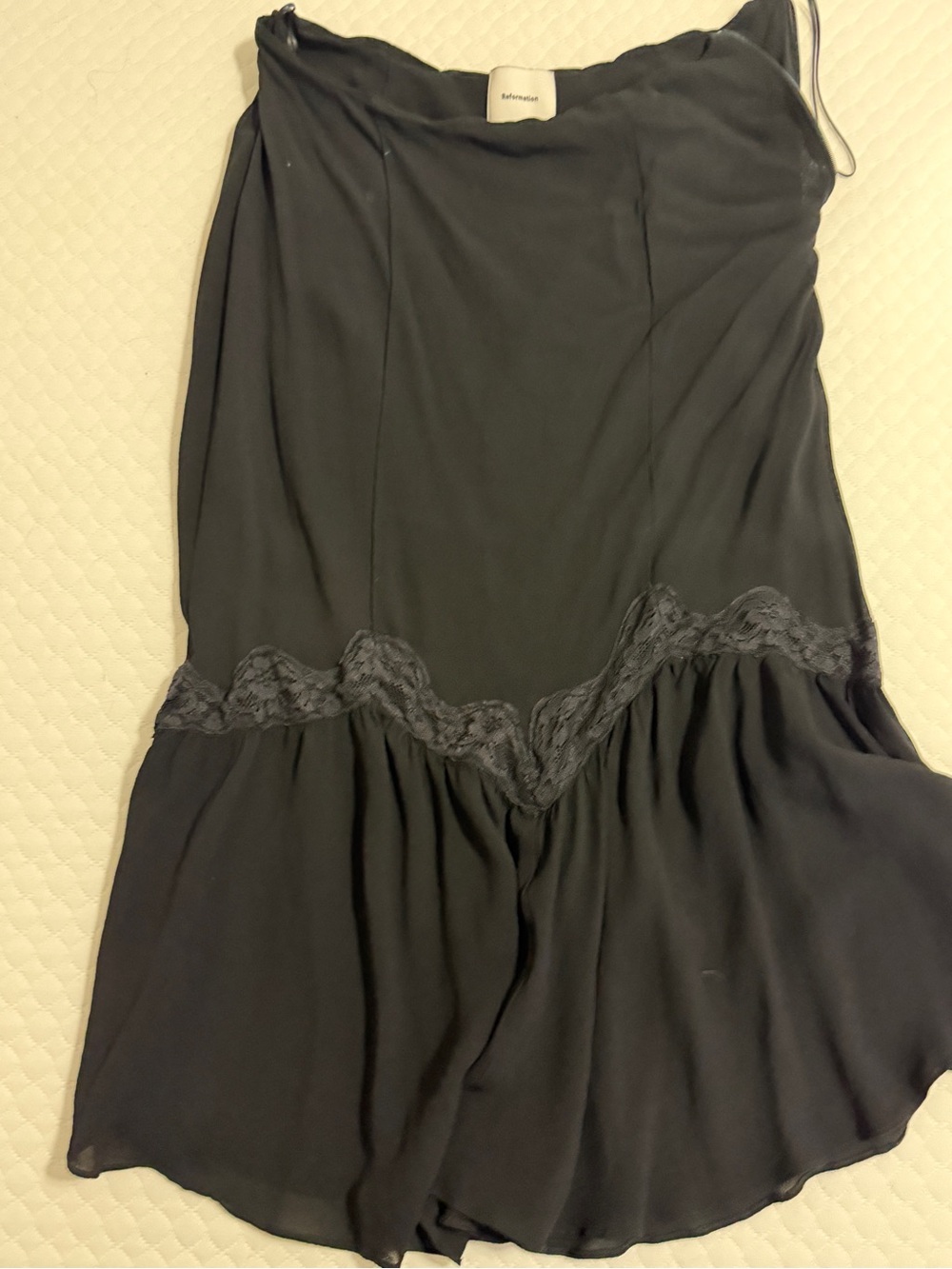 Reformation Black Lace-Trim Slip Skirt
